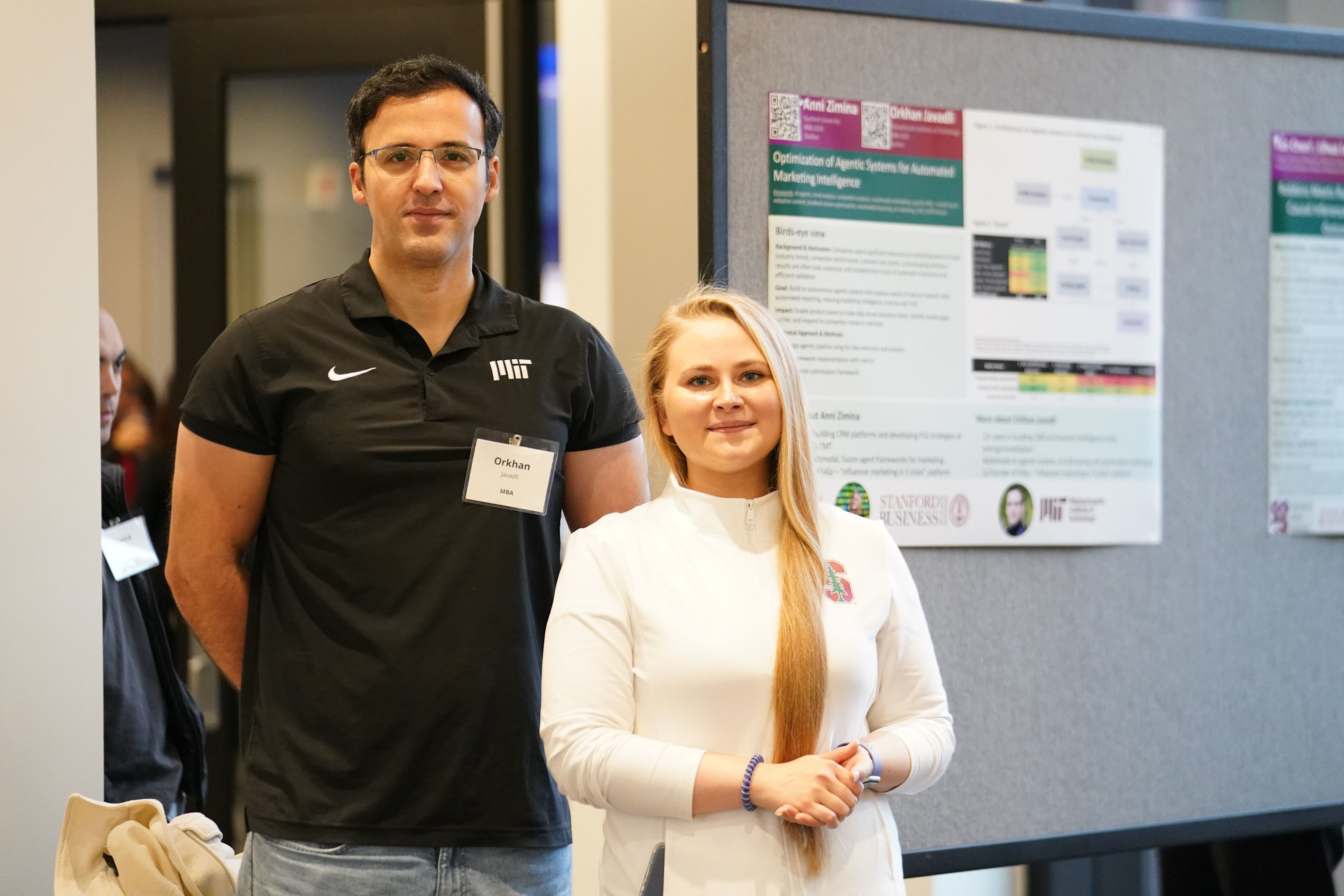 Anni Zimina beside the poster at the 2025 SC² Student Conference at Stanford